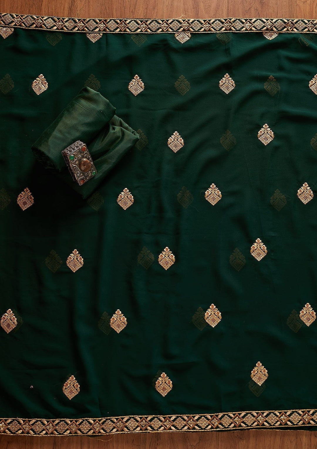 Bottle Green Zariwork Georgette Designer Unstitched Salwar Suit - koskii