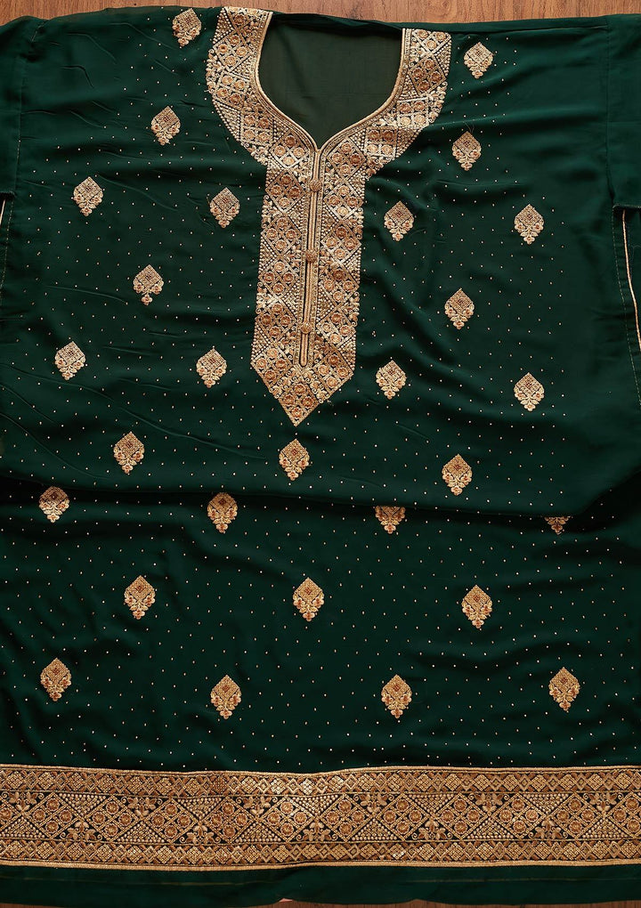 Bottle Green Zariwork Georgette Designer Unstitched Salwar Suit - koskii