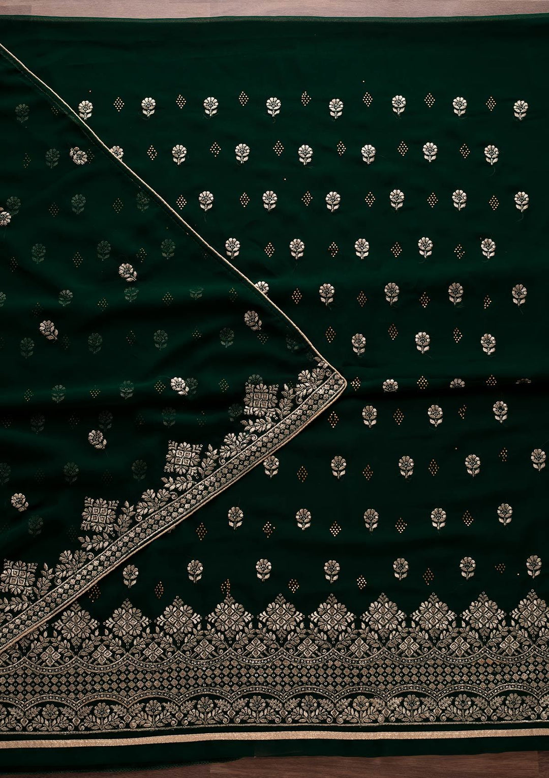 Bottle Green Zariwork Georgette Designer Unstitched Salwar Suit - Koskii