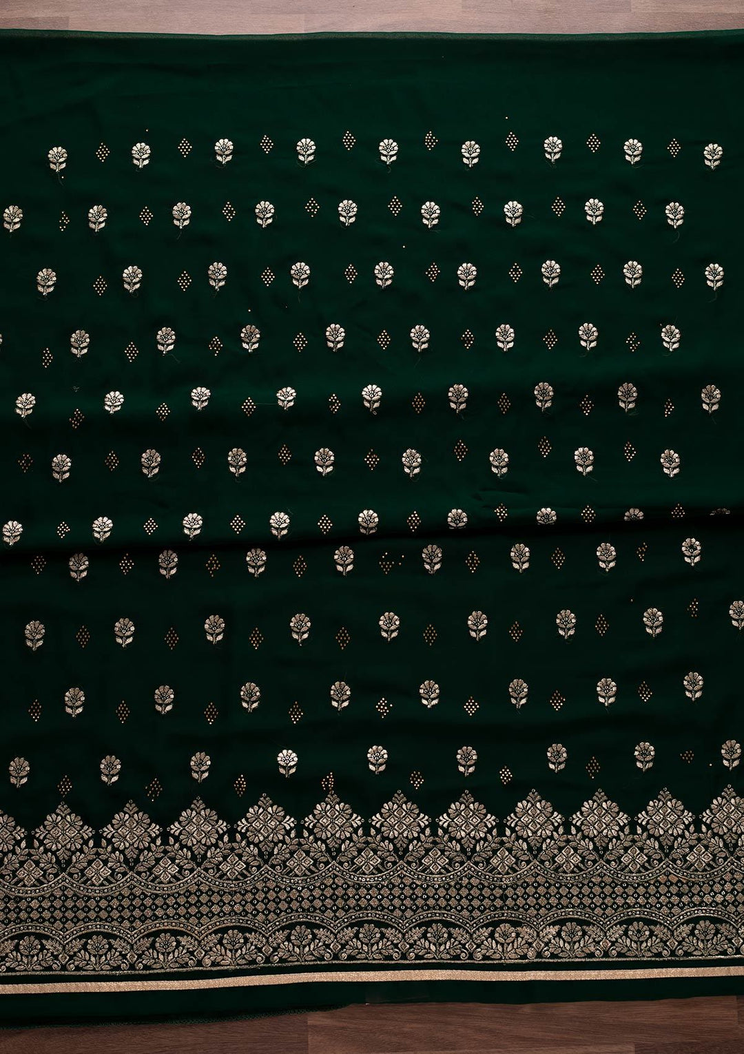 Bottle Green Zariwork Georgette Designer Unstitched Salwar Suit - Koskii