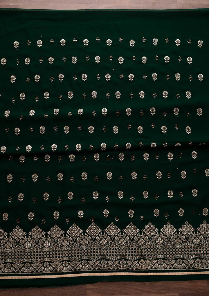 Bottle Green Zariwork Georgette Designer Unstitched Salwar Suit - Koskii
