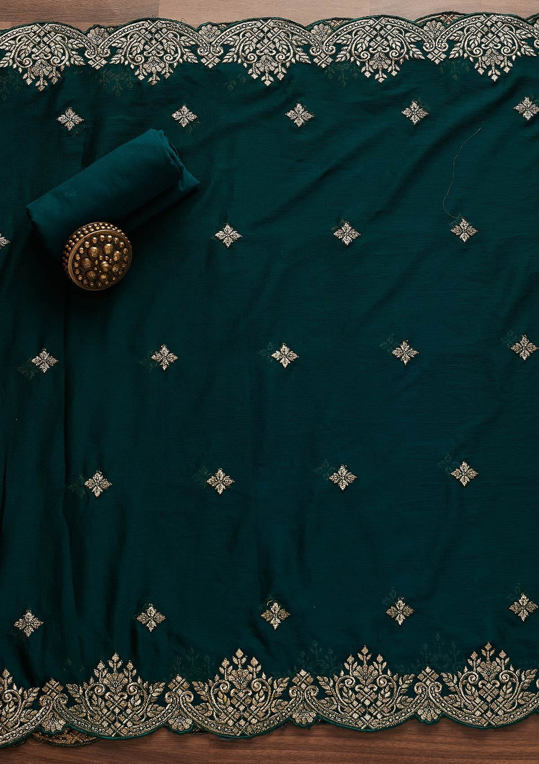 Bottle Green Zariwork Georgette Designer Unstitched Salwar Suit - Koskii