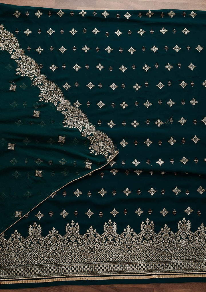 Bottle Green Zariwork Georgette Designer Unstitched Salwar Suit - Koskii
