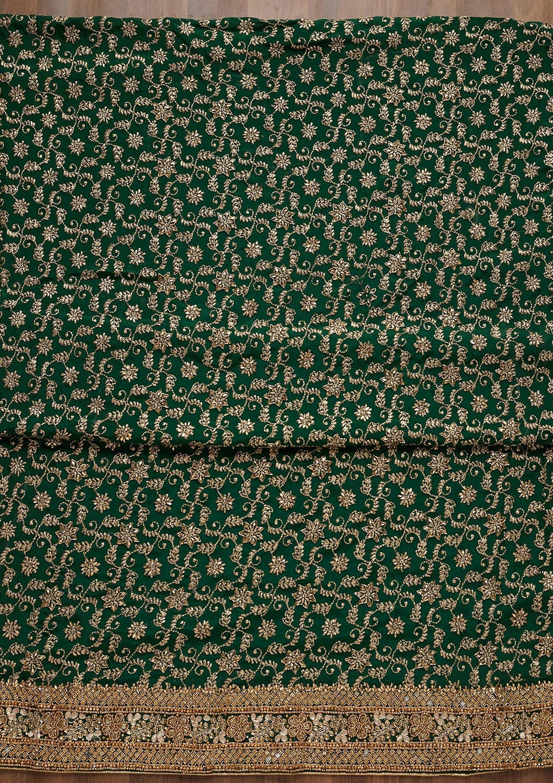 Bottle Green Zariwork Georgette Unstitched Salwar Suit - Koskii