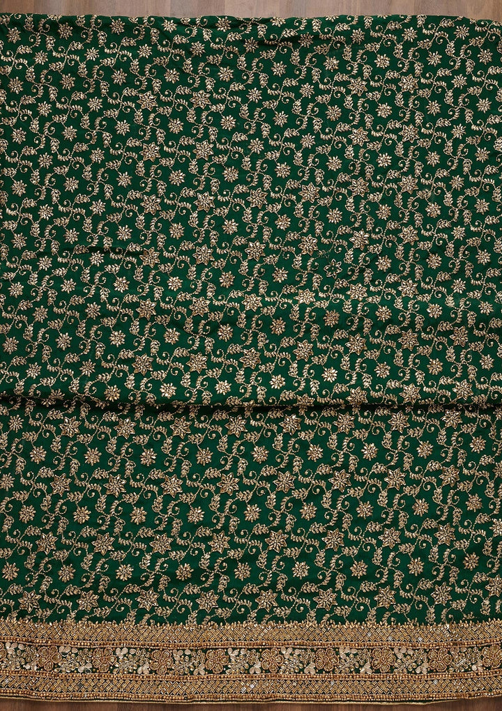 Bottle Green Zariwork Georgette Unstitched Salwar Suit - Koskii