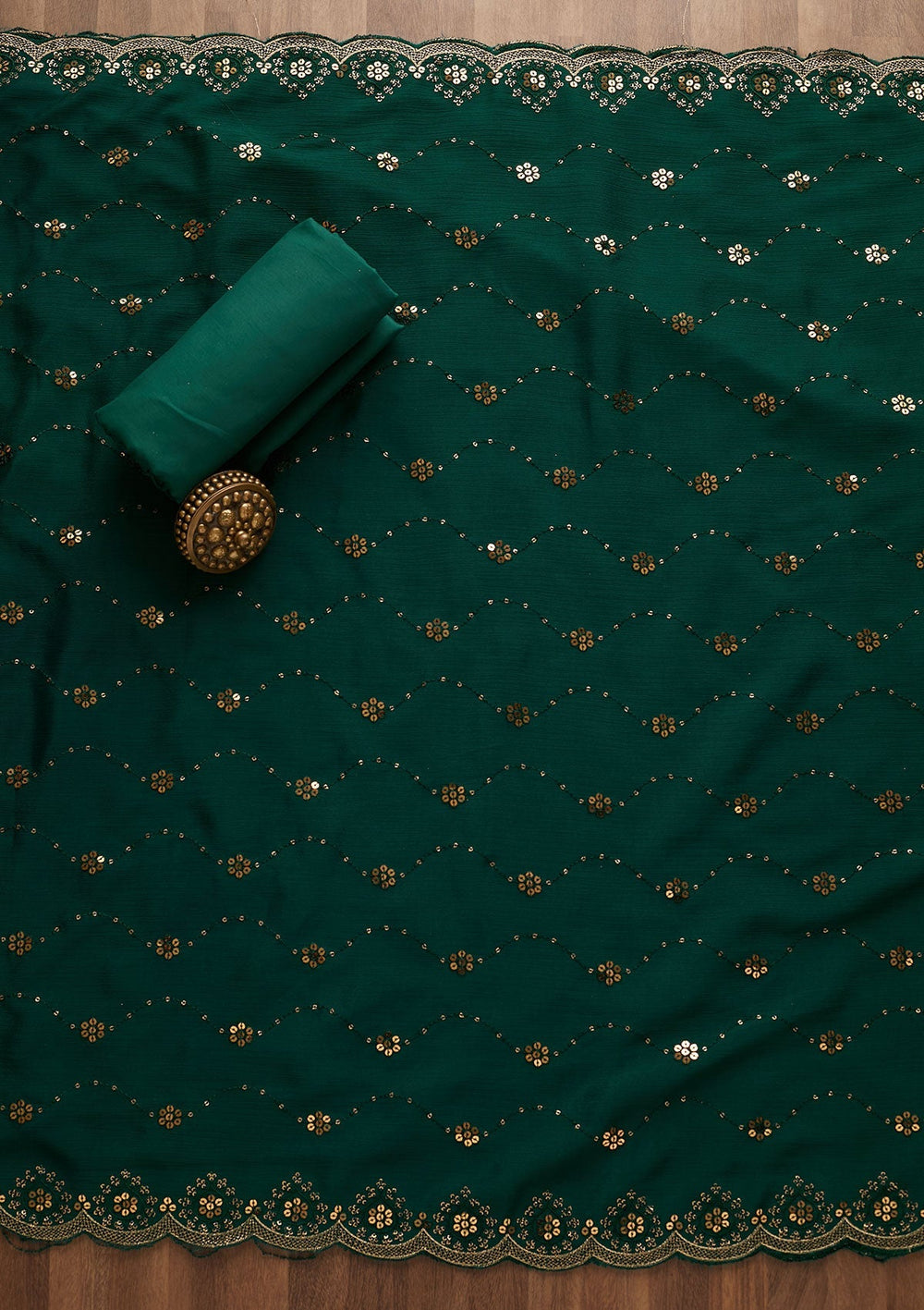 Bottle Green Zariwork Georgette Unstitched Salwar Suit-Koskii
