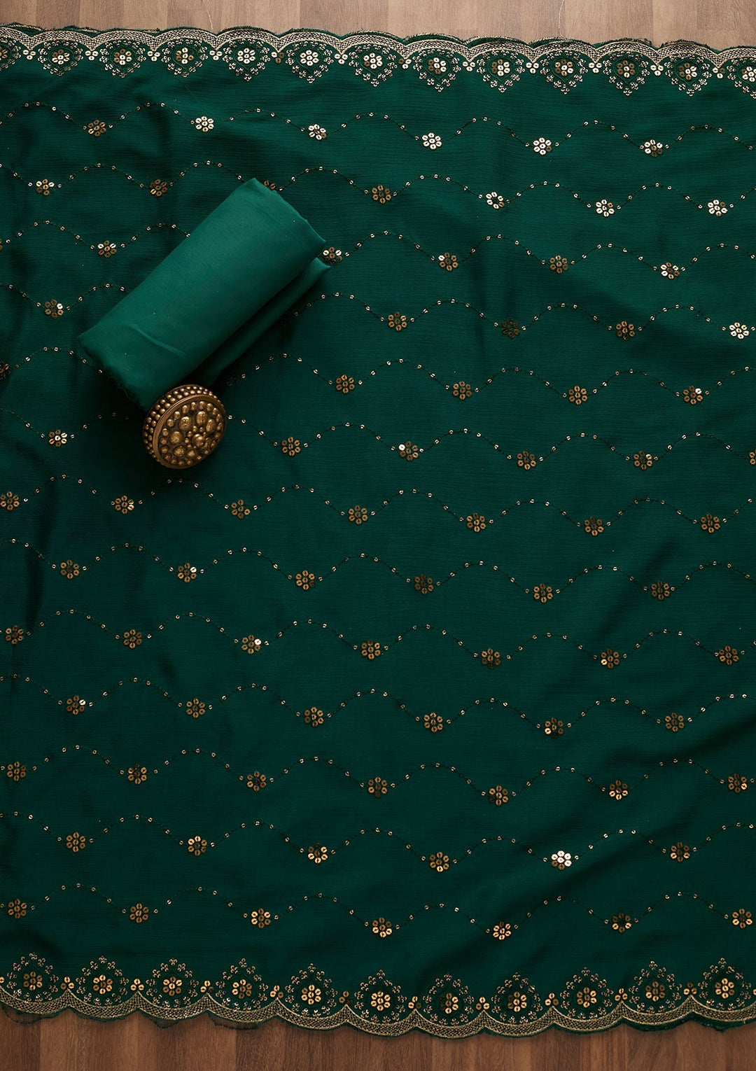 Bottle Green Zariwork Georgette Unstitched Salwar Suit-Koskii