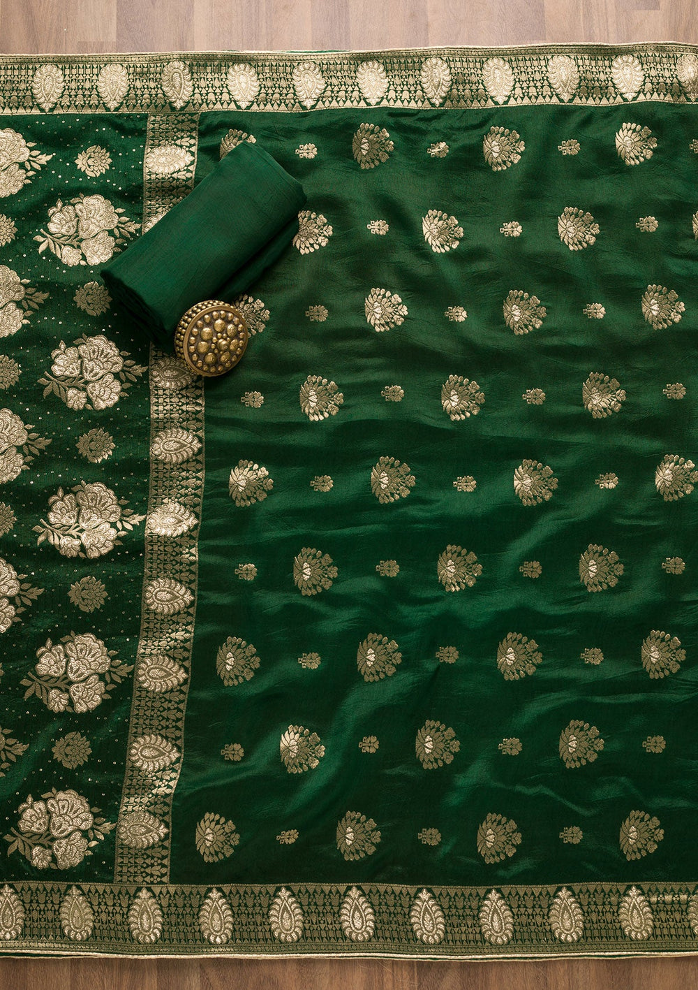 Bottle Green Zariwork Georgette Unstitched Salwar Suit-Koskii
