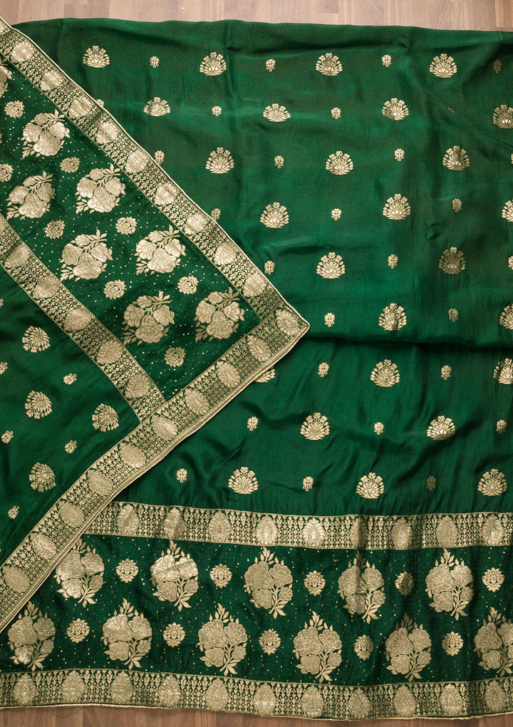 Bottle Green Zariwork Georgette Unstitched Salwar Suit-Koskii