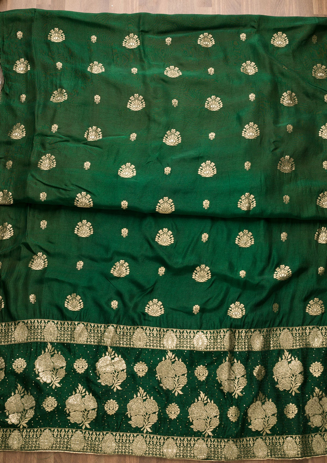 Bottle Green Zariwork Georgette Unstitched Salwar Suit-Koskii