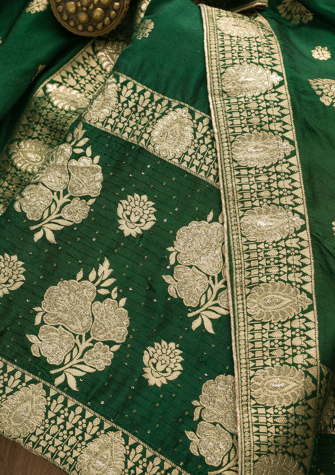 Bottle Green Zariwork Georgette Unstitched Salwar Suit-Koskii