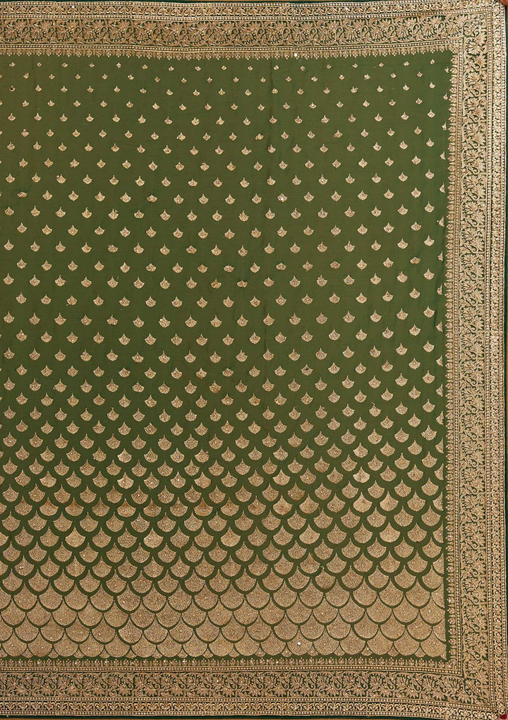 Bottle Green Zariwork Georgette Designer Saree - Koskii