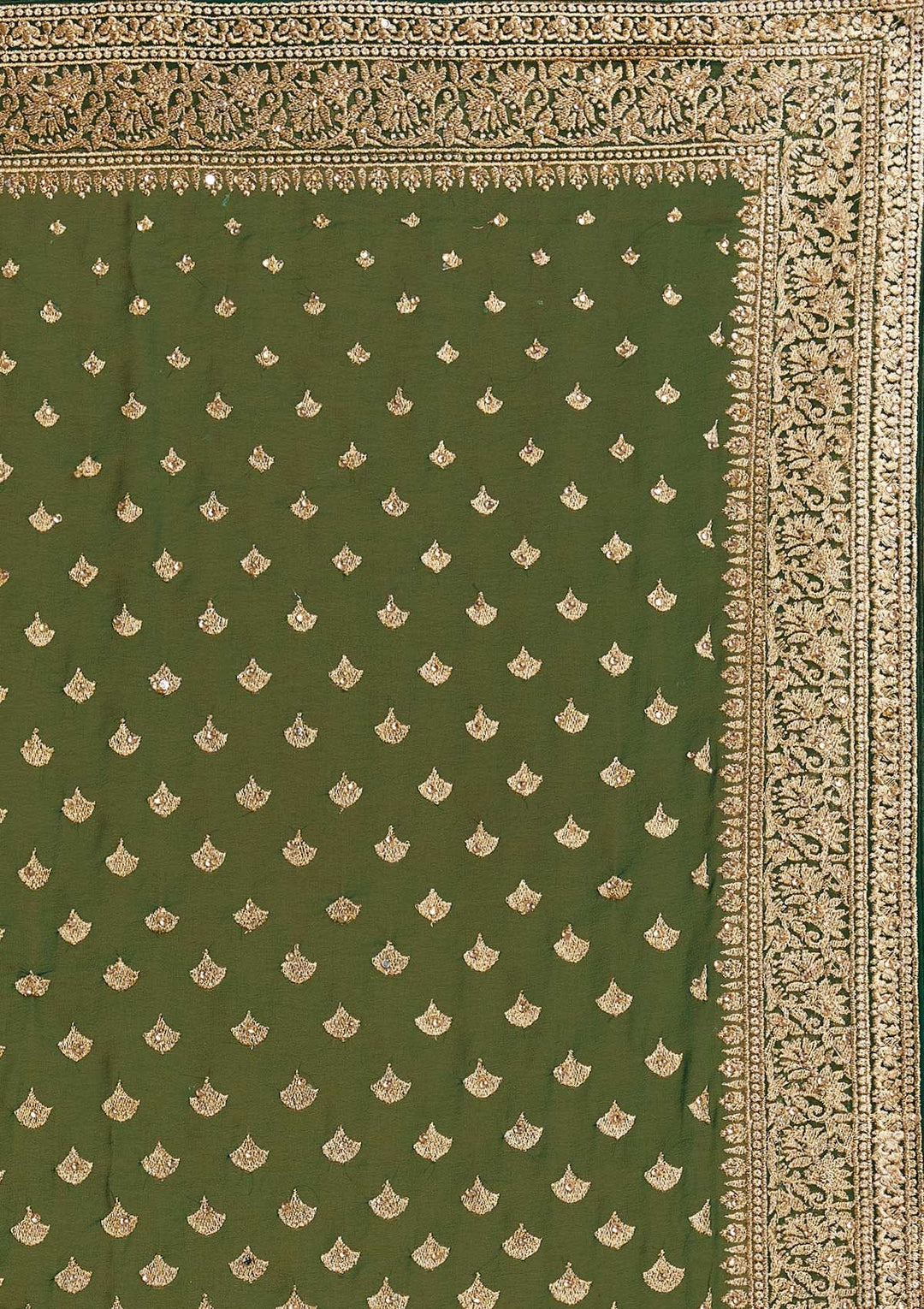 Bottle Green Zariwork Georgette Designer Saree - Koskii