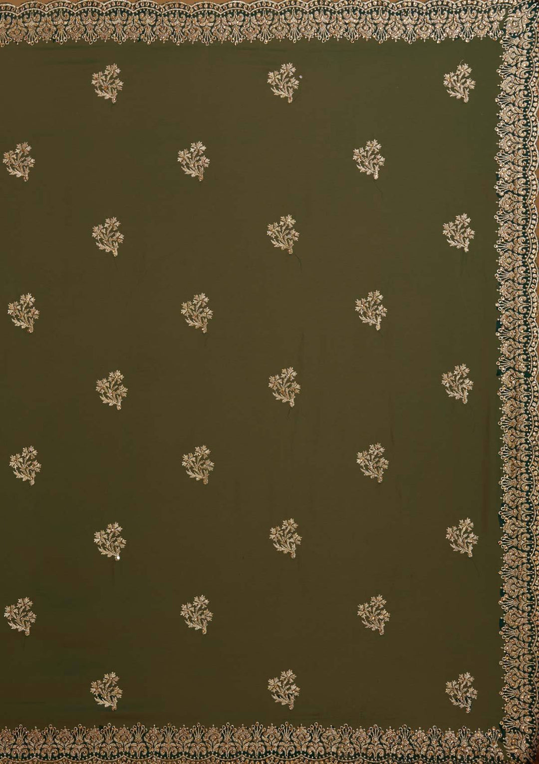 Bottle Green Zariwork Georgette Designer Saree - Koskii