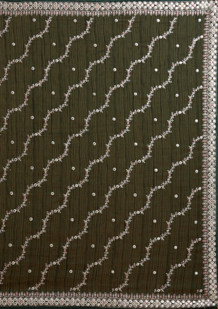 Bottle Green Silver Zariwork Raw Silk Designer Saree - Koskii