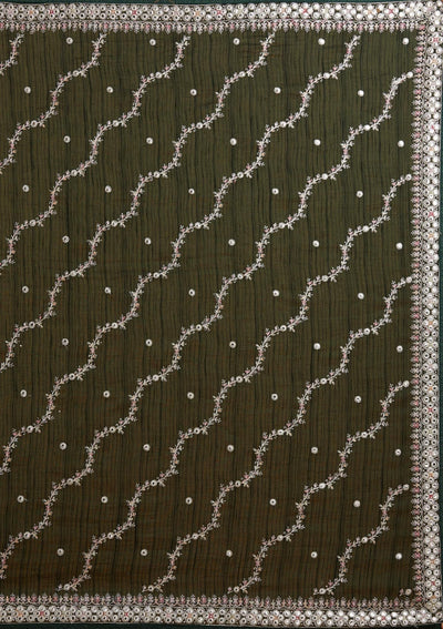 Bottle Green Silver Zariwork Raw Silk Designer Saree - Koskii