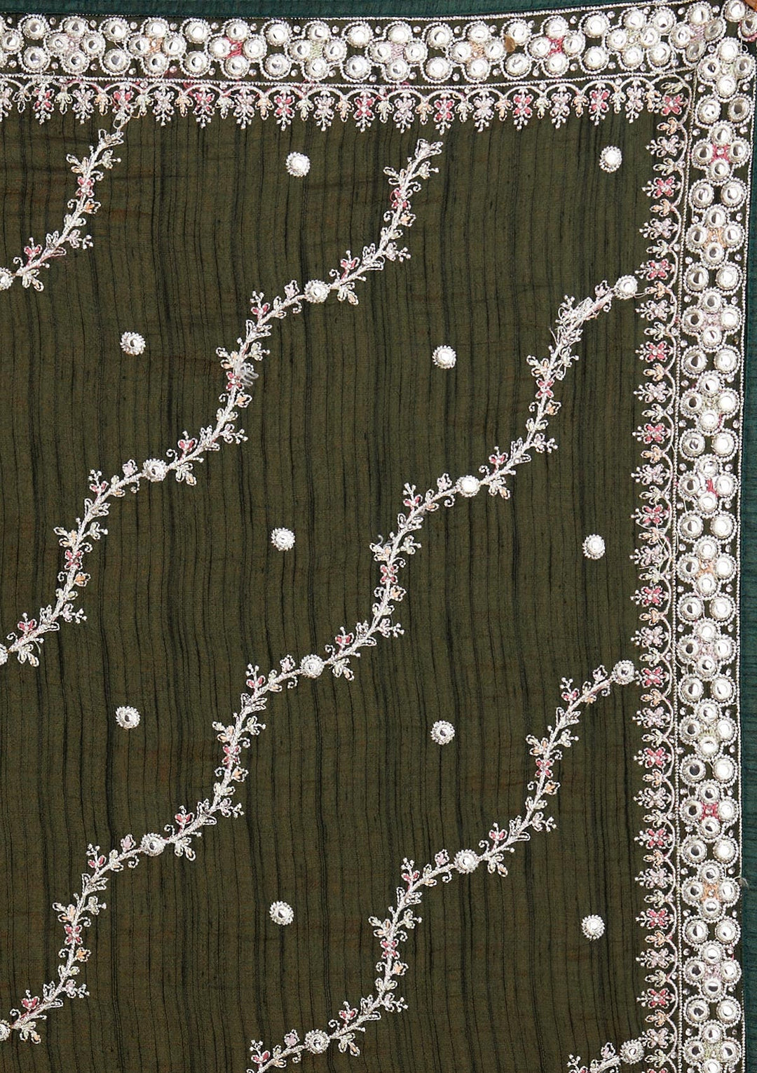 Bottle Green Silver Zariwork Raw Silk Designer Saree - Koskii