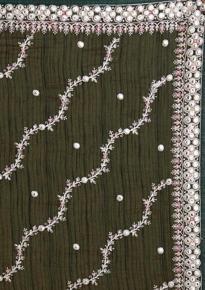 Bottle Green Silver Zariwork Raw Silk Designer Saree - Koskii