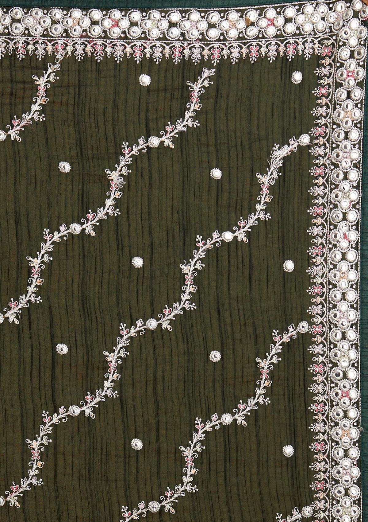 Bottle Green Silver Zariwork Raw Silk Designer Saree - Koskii