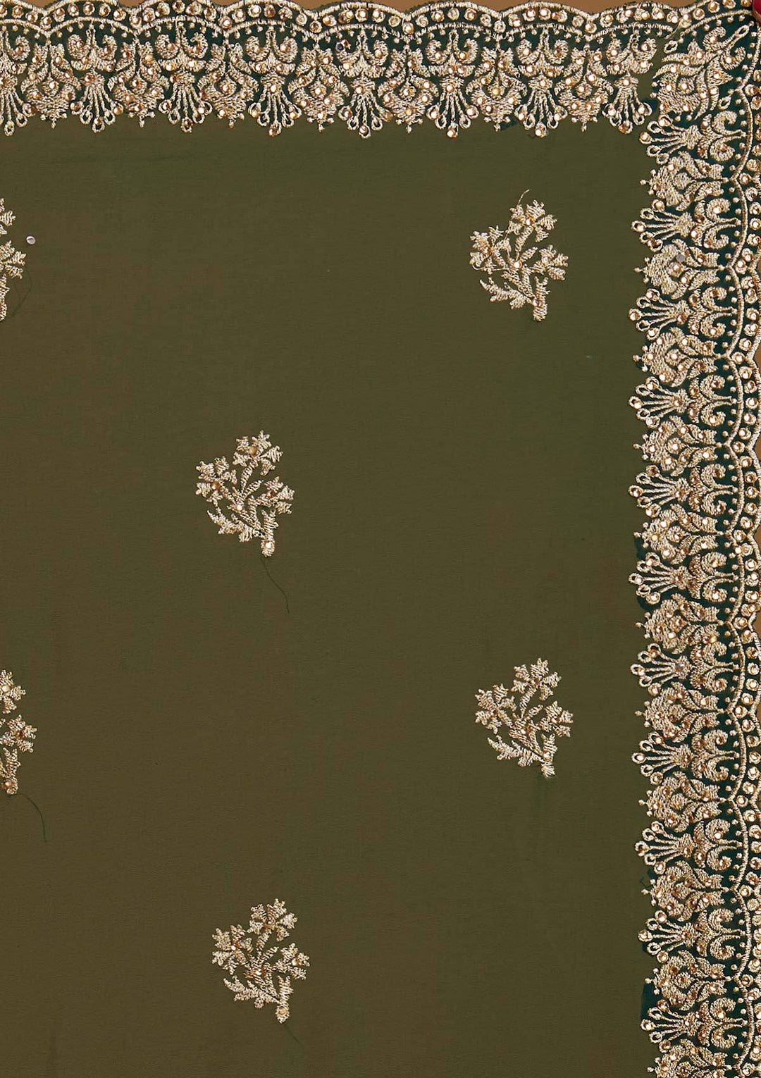 Bottle Green Zariwork Georgette Designer Saree - Koskii