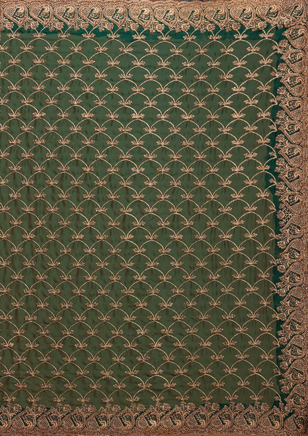 Bottle Green Zariwork Georgette Saree-Koskii