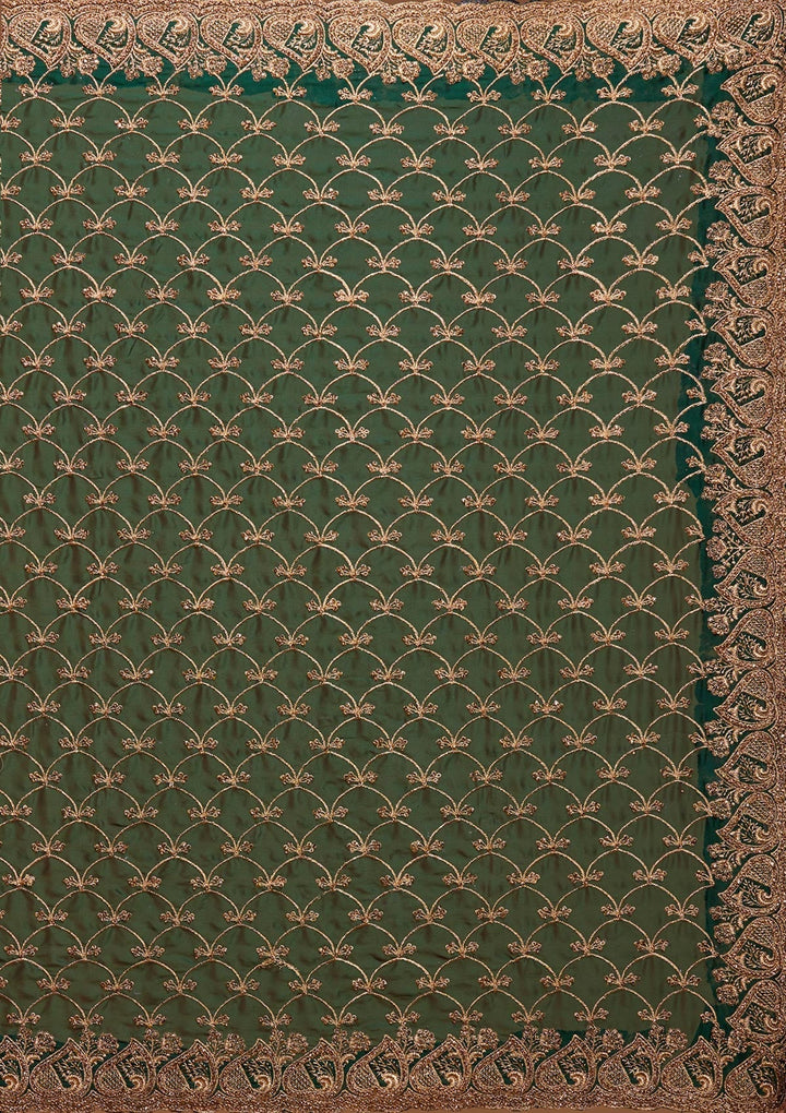 Bottle Green Zariwork Georgette Saree-Koskii