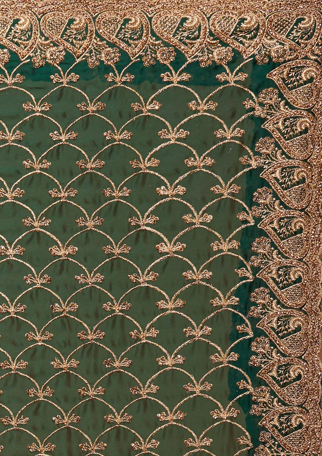 Bottle Green Zariwork Georgette Saree-Koskii