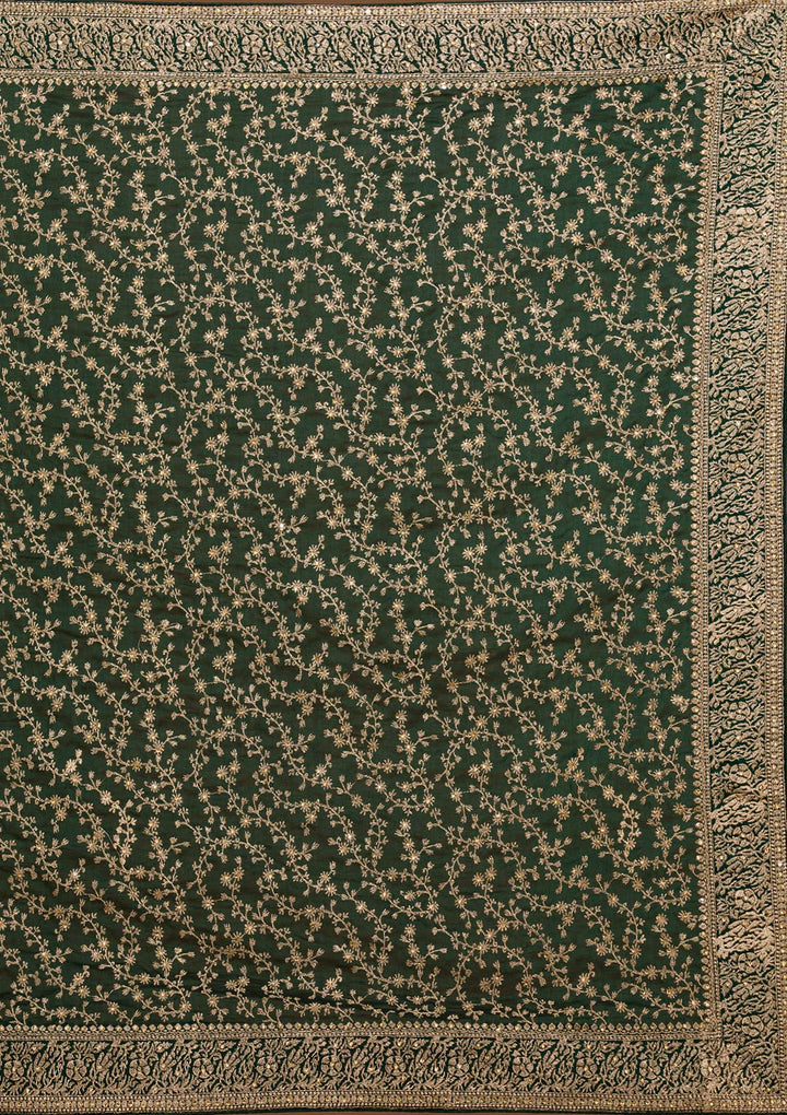Bottle Green Zariwork Georgette Saree-Koskii