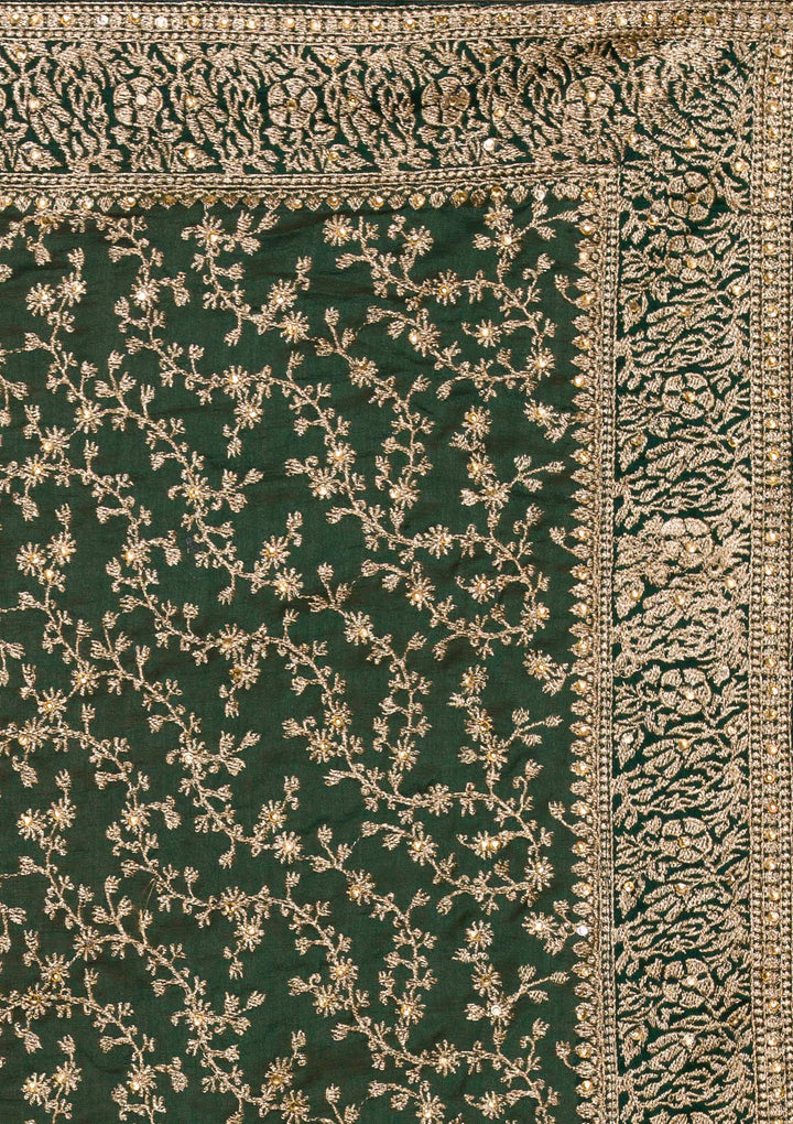 Bottle Green Zariwork Georgette Saree-Koskii