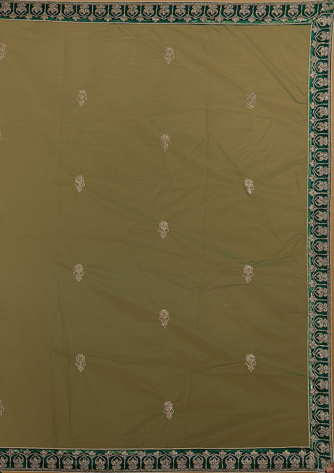 Bottle Green Zariwork Net Designer Semi-Stitched Lehenga - koskii