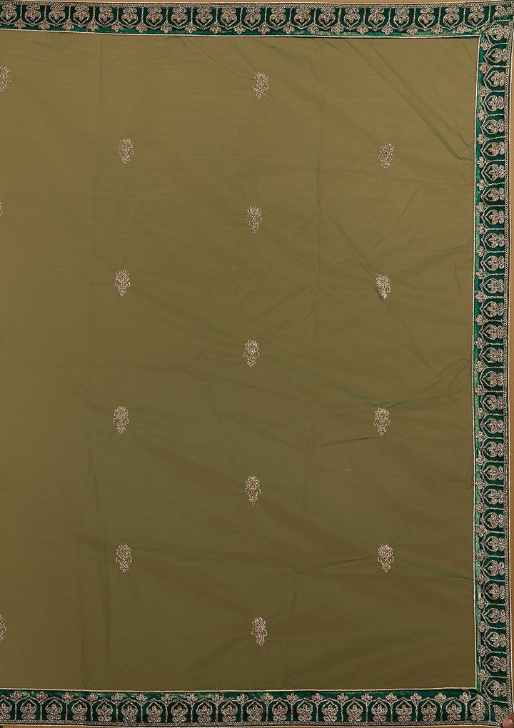 Bottle Green Zariwork Net Designer Semi-Stitched Lehenga - koskii