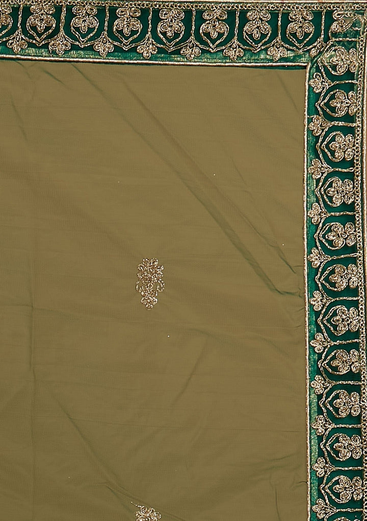 Bottle Green Zariwork Net Designer Semi-Stitched Lehenga - koskii