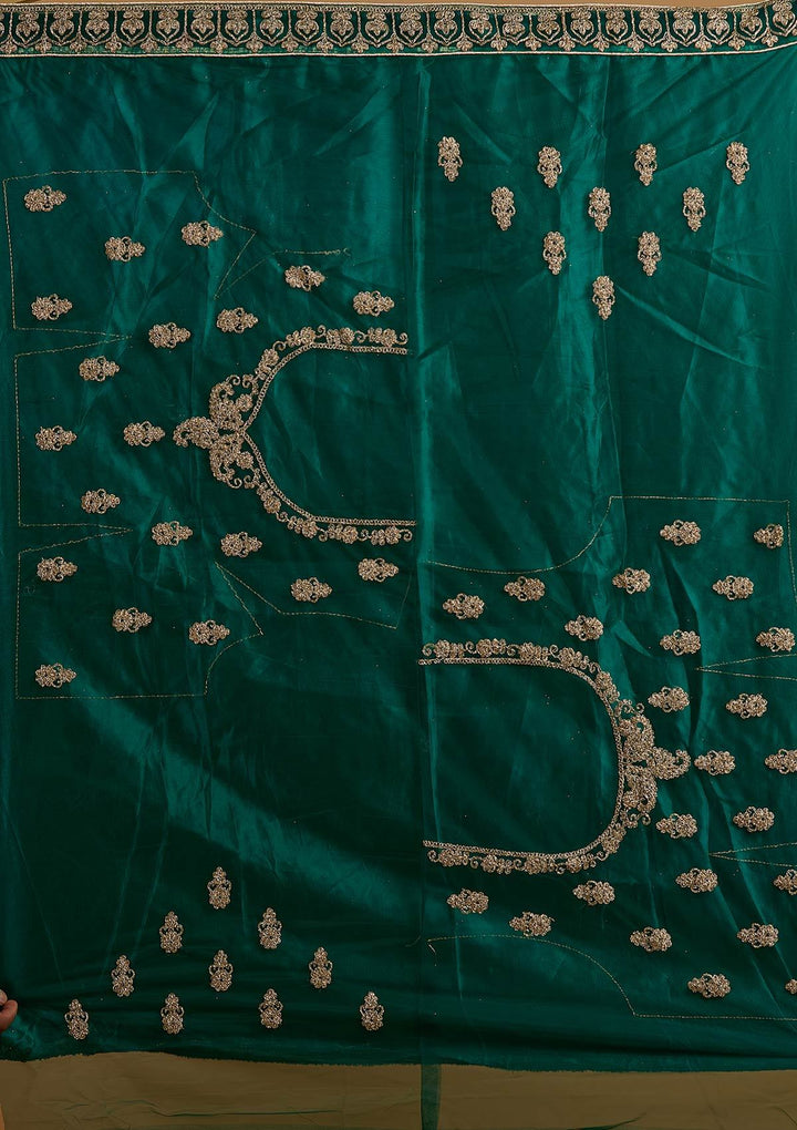 Bottle Green Zariwork Net Designer Semi-Stitched Lehenga - koskii