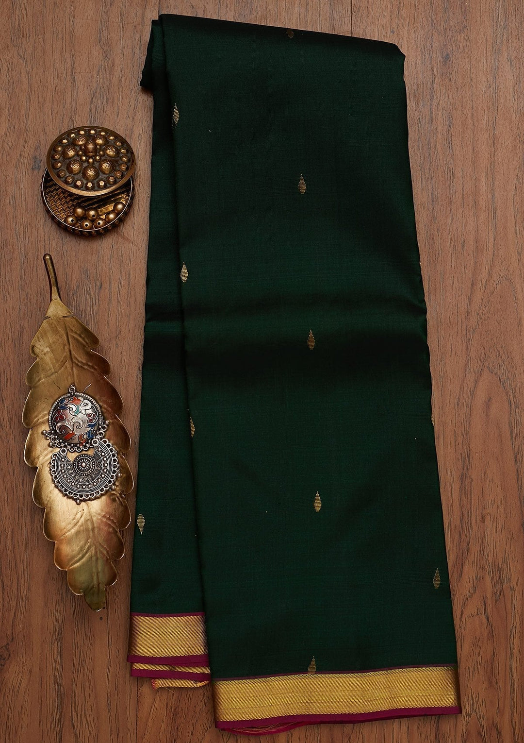 Bottle Green Zariwork Pure Silk Designer Saree - koskii