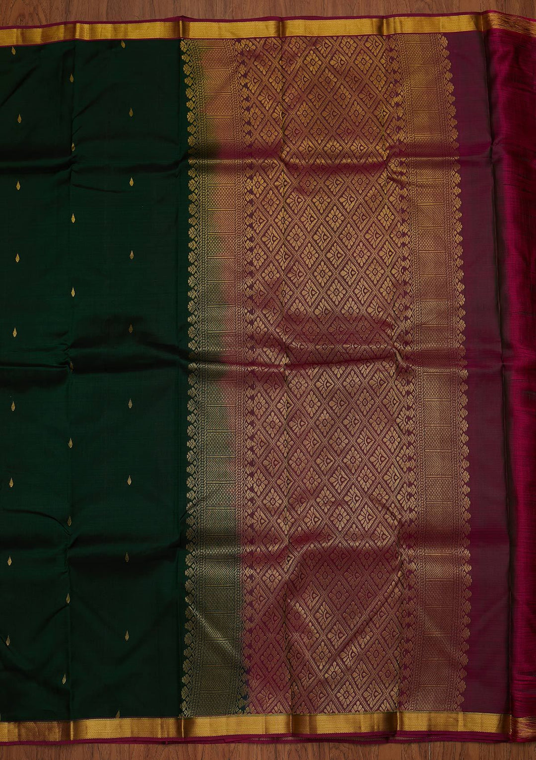 Bottle Green Zariwork Pure Silk Designer Saree - koskii