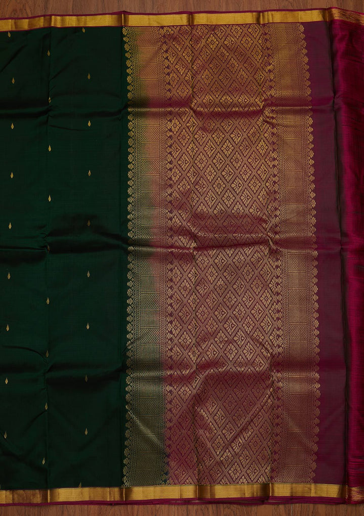 Bottle Green Zariwork Pure Silk Designer Saree - koskii