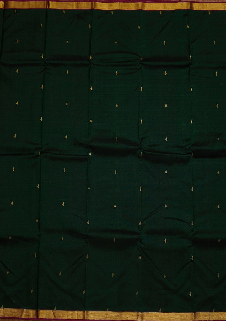 Bottle Green Zariwork Pure Silk Designer Saree - koskii