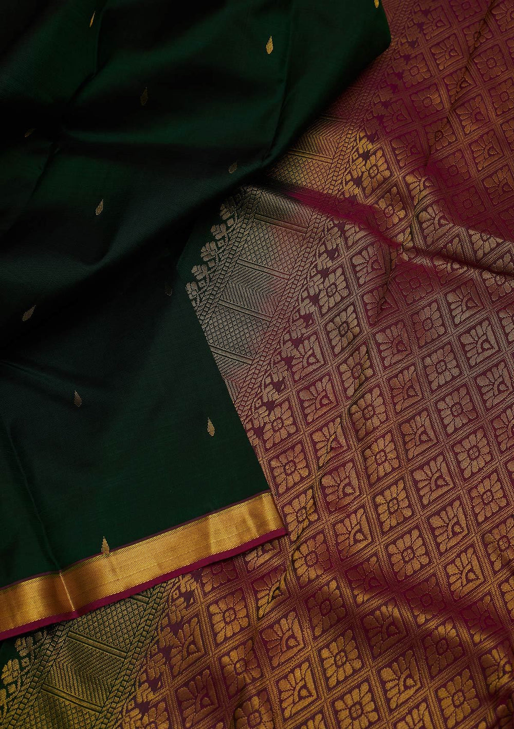 Bottle Green Zariwork Pure Silk Designer Saree - koskii