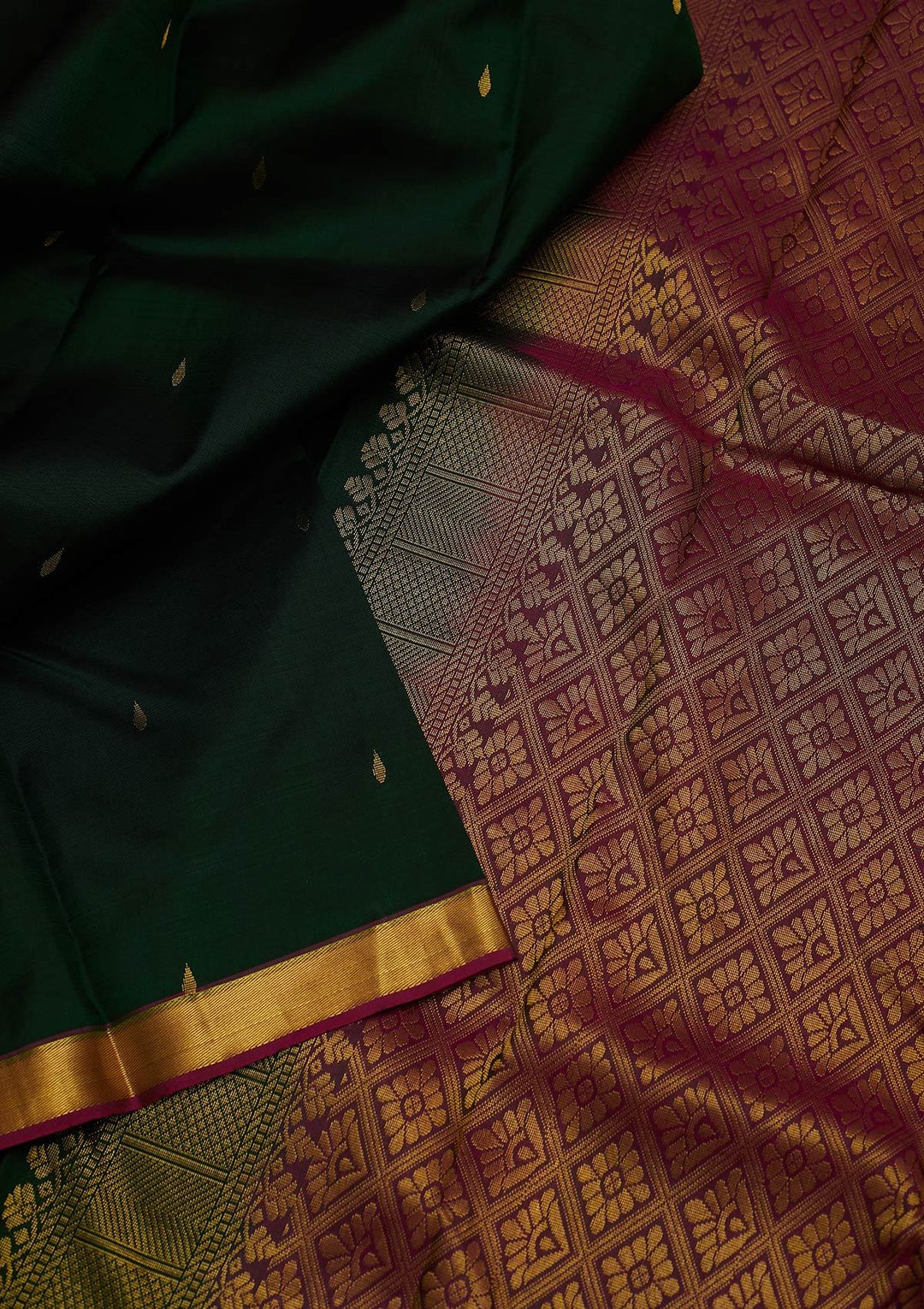 Bottle Green Zariwork Pure Silk Designer Saree - koskii