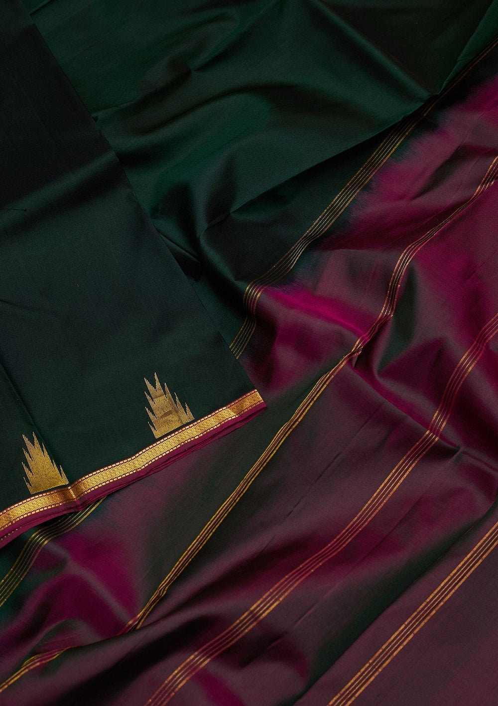 Bottle Green Zariwork Pure Silk Designer Saree - koskii