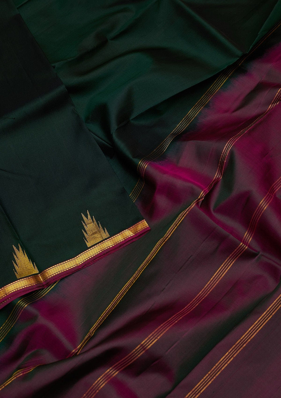 Bottle Green Zariwork Pure Silk Designer Saree - koskii