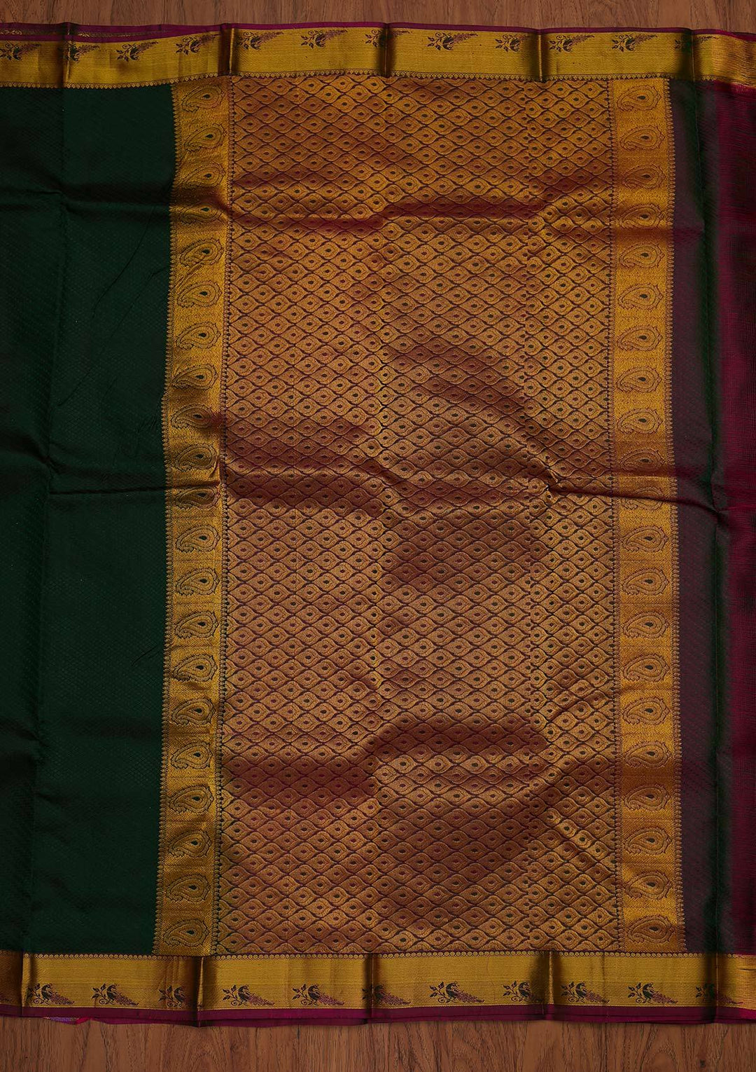 Bottle Green Zariwork Pure Silk Designer Saree - koskii