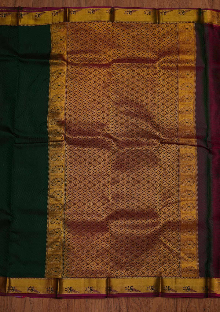 Bottle Green Zariwork Pure Silk Designer Saree - koskii