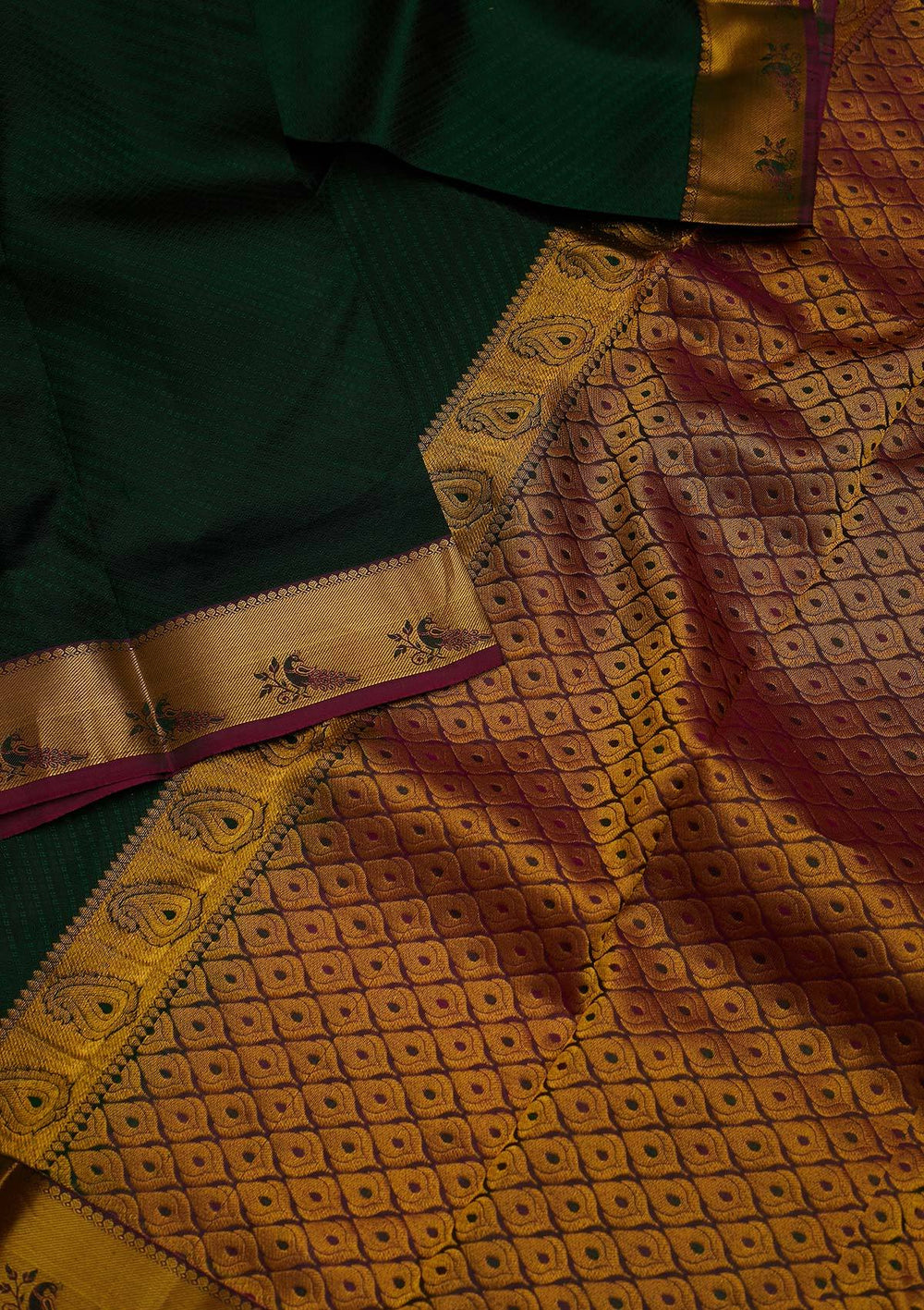 Bottle Green Zariwork Pure Silk Designer Saree - koskii