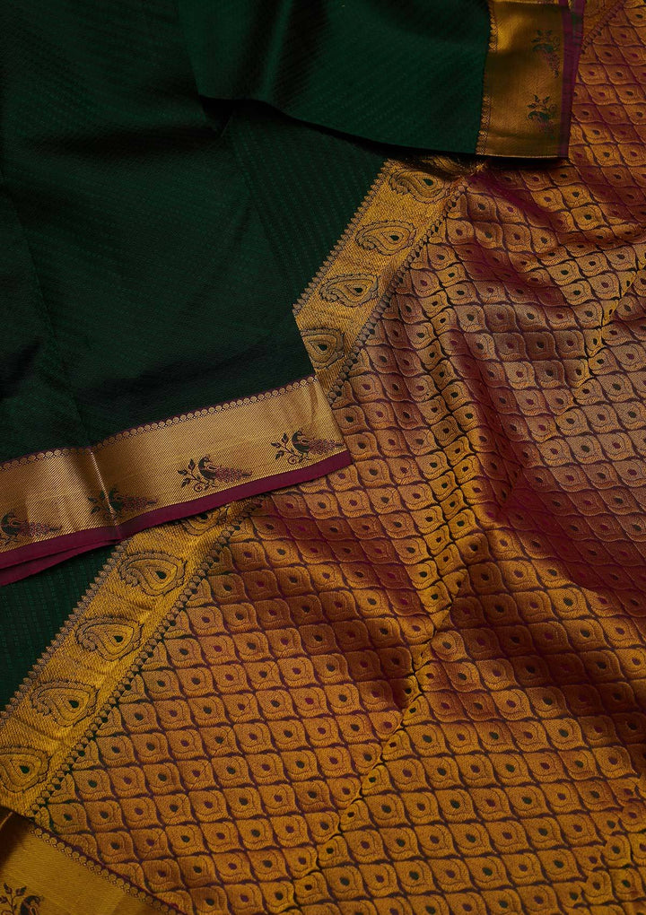 Bottle Green Zariwork Pure Silk Designer Saree - koskii