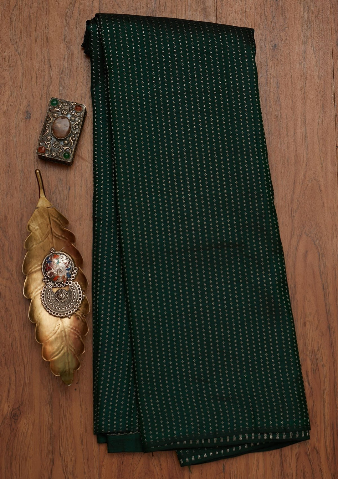 Bottle Green Zariwork Pure Silk Designer Saree - koskii
