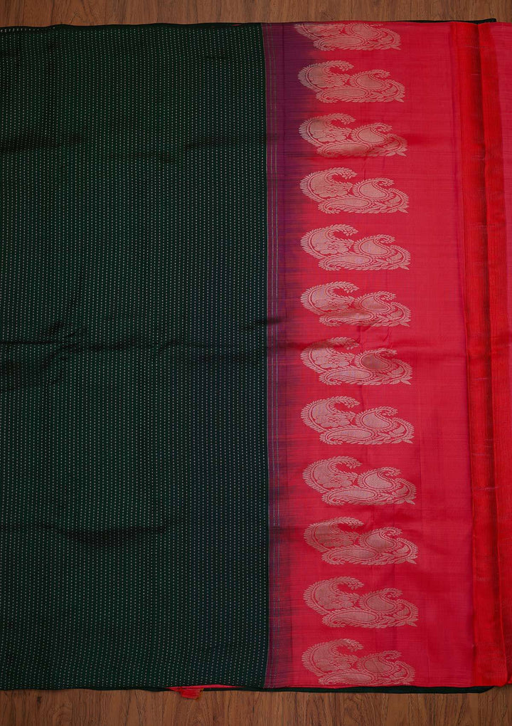 Bottle Green Zariwork Pure Silk Designer Saree - koskii