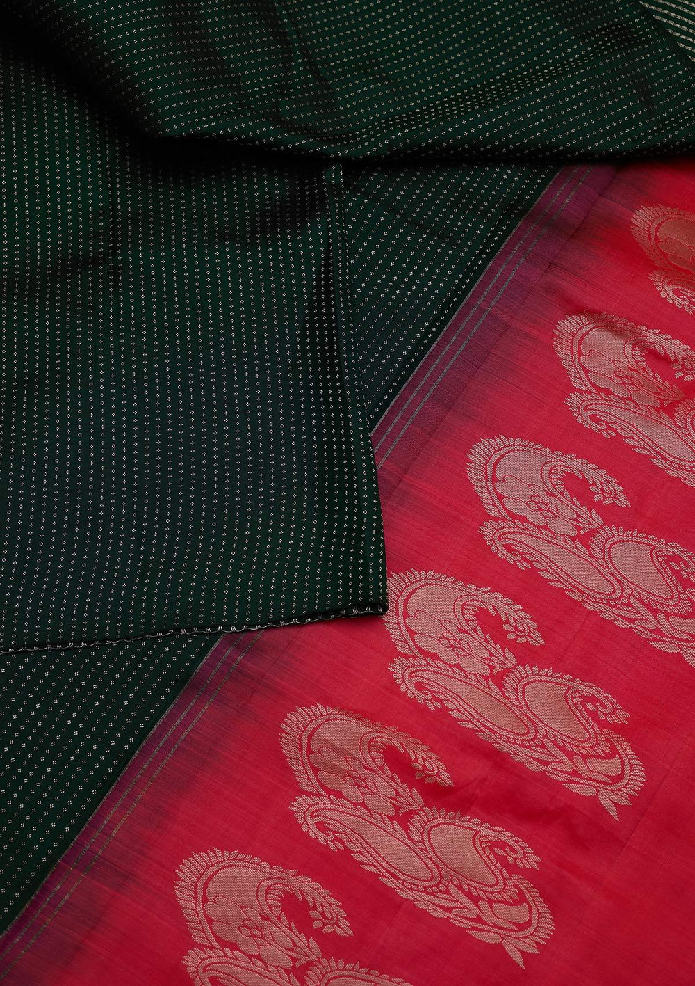 Bottle Green Zariwork Pure Silk Designer Saree - koskii