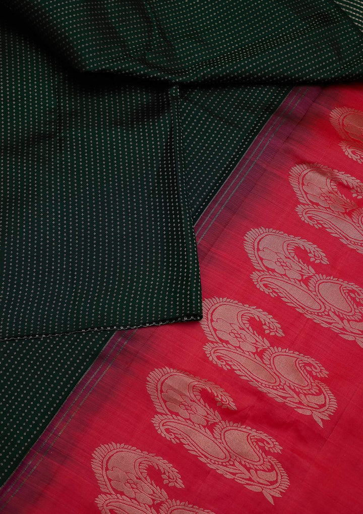 Bottle Green Zariwork Pure Silk Designer Saree - koskii