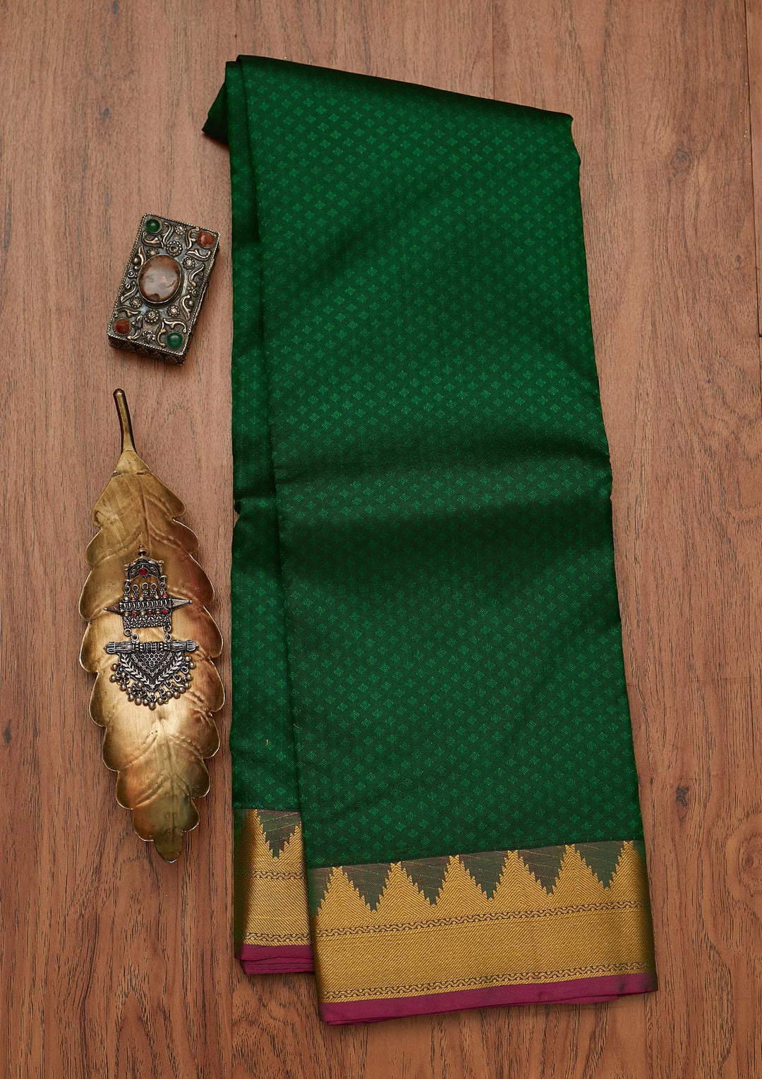 Bottle Green Zariwork Pure Silk Designer Saree - koskii